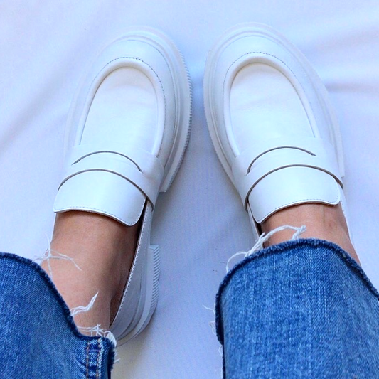 Classic sleek genuine leather loafers - WHITE buy online
