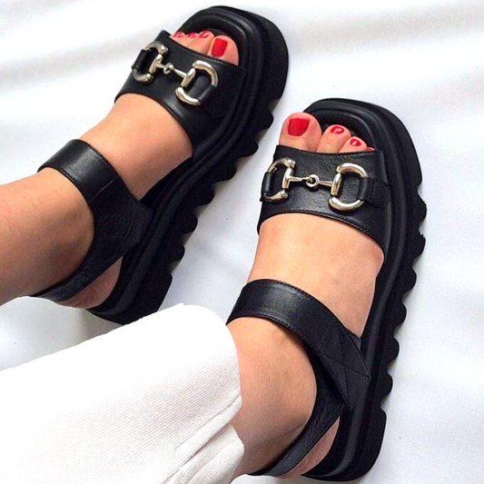 Leather sandals on embossed soles buy online