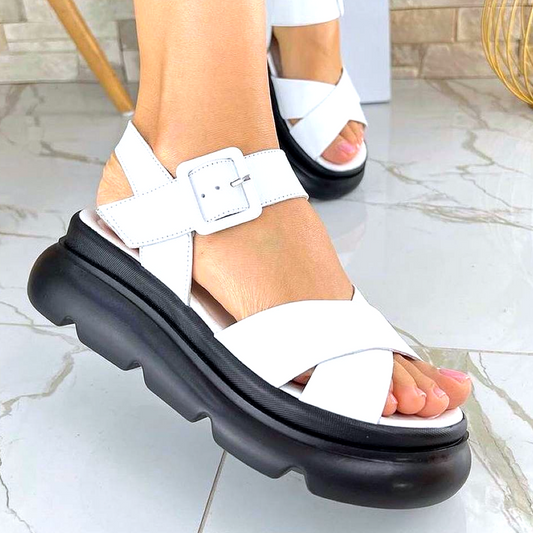 Leather sandals with massive soles - WHITE