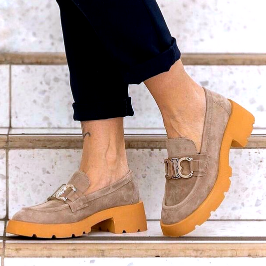 Natural suede loafers with buckle buy online