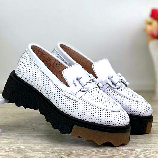 Perforated leather white shoes buy online