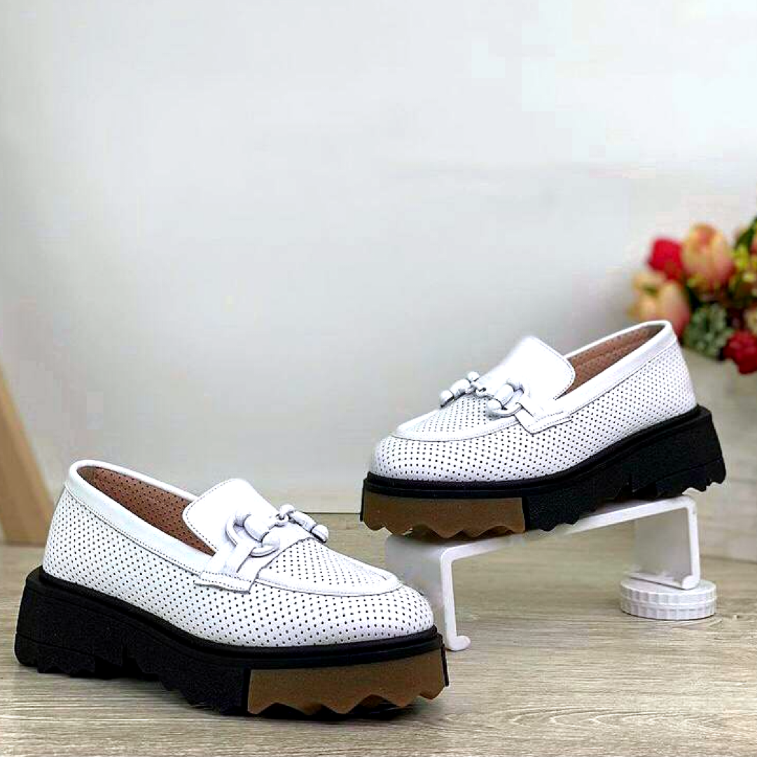 Perforated leather white shoes buy online