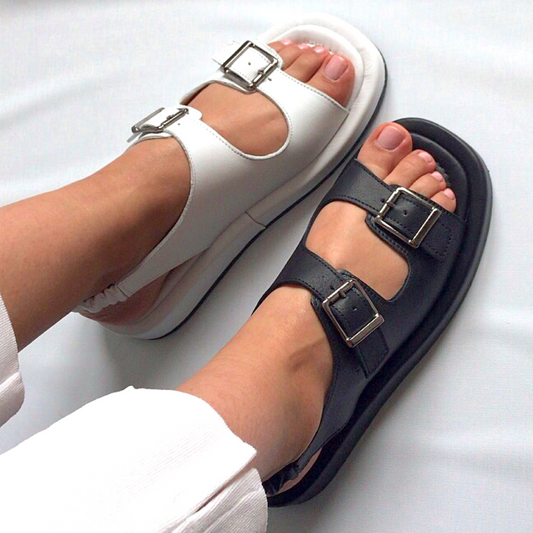 Two-strap leather sandals - WHITE